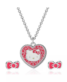 Sanrio Fashion Jewelry Set, Heart Necklace and Bow Stud Earrings, Officially Licensed