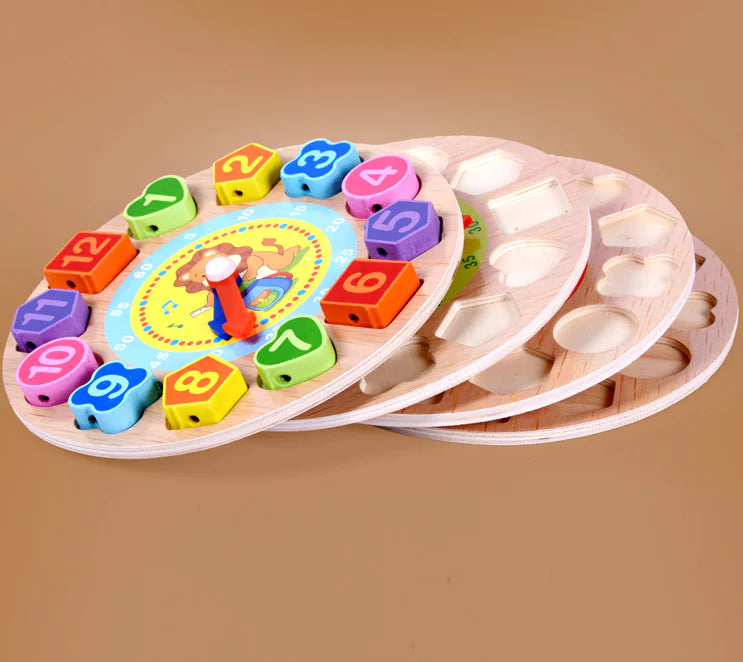Colorful Wooden Shape Clock Toy for Kids Learning
