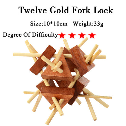 Wooden 3D Brain Teaser Puzzle Set - for Kids & Adults