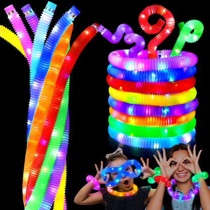 LED Glow Pop Tubes – Stretchy Light-Up Sensory Toys (12 Pack)