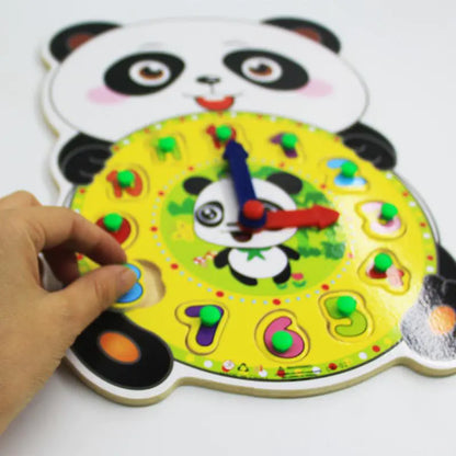 Panda Shape Wooden Clock Toy – Learn Time & Numbers