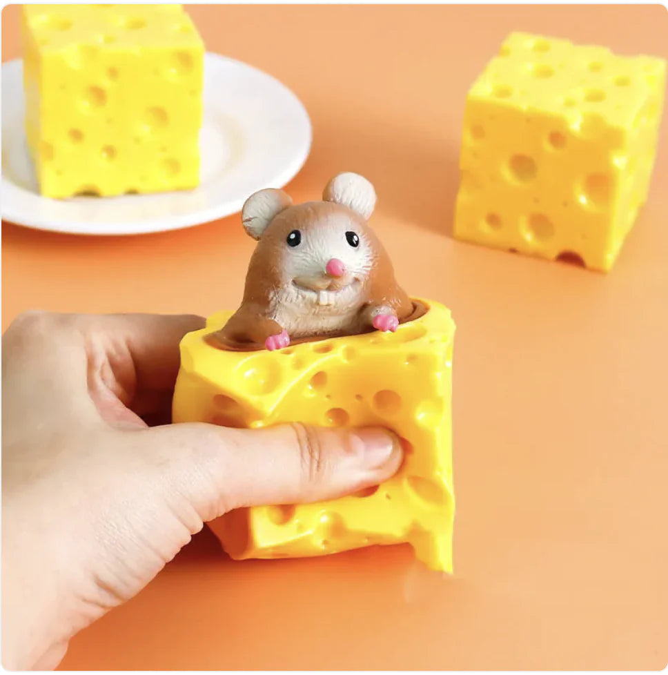 Squeeze Cheese Toy with Hidden Mouse – Stress Relief Fun