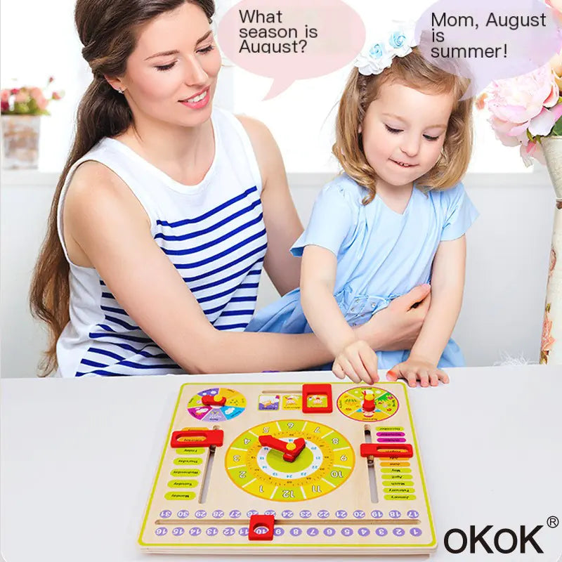 Wooden Calendar Clock Learning Board for Kids