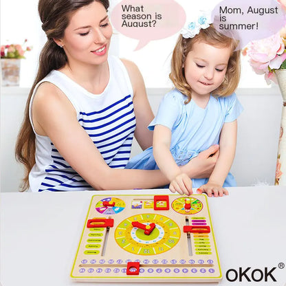 Wooden Calendar Clock Learning Board for Kids