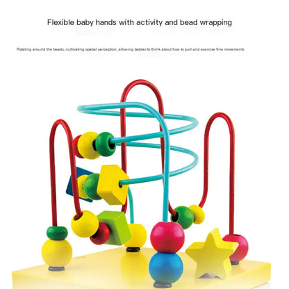 5-in-1 Wooden Activity Cube – Shape, Gear & Bead Maze