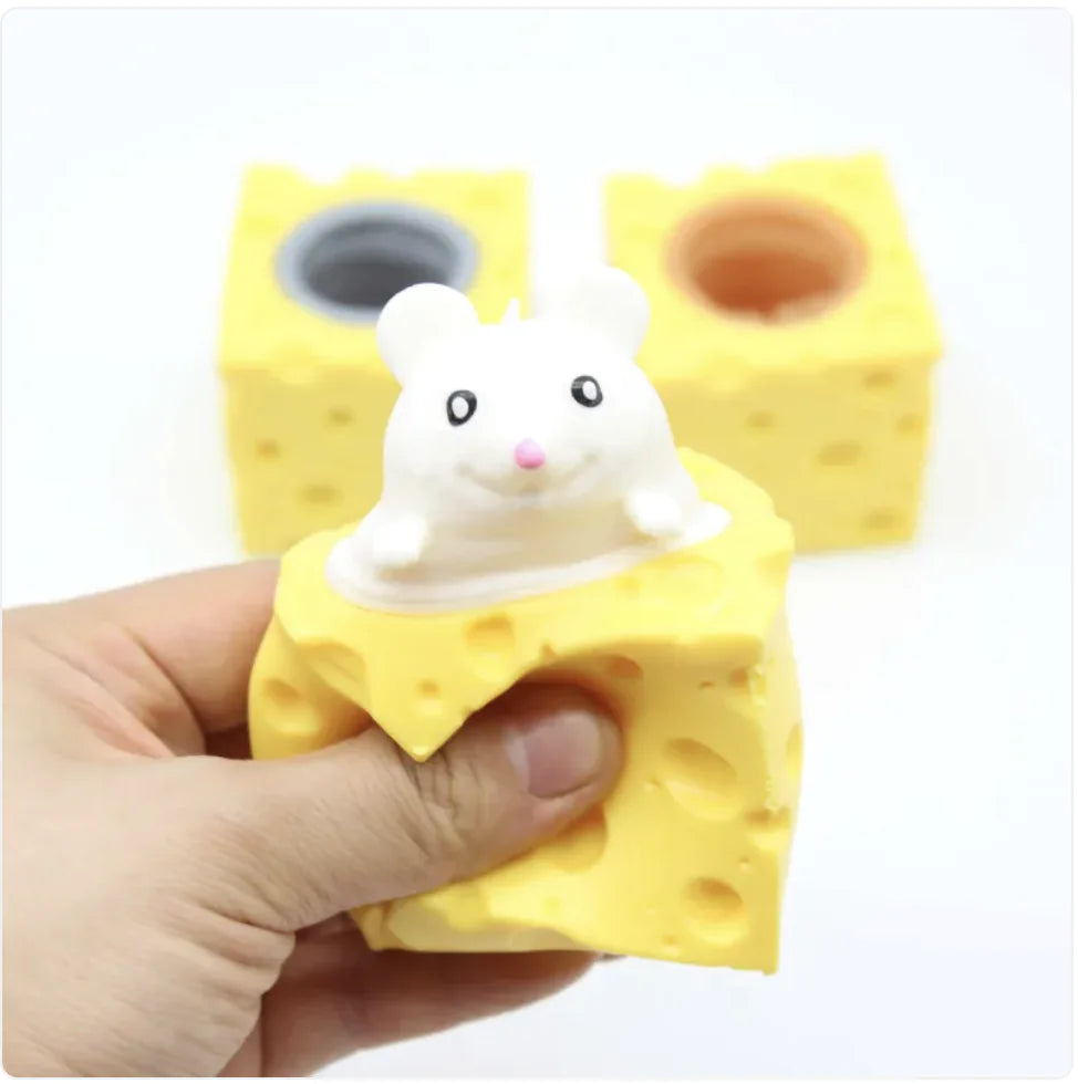 Squeeze Cheese Toy with Hidden Mouse – Stress Relief Fun
