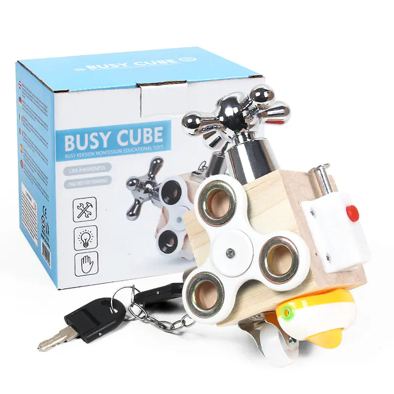 Montessori Busy Cube Toy – Sensory & Skill Builder