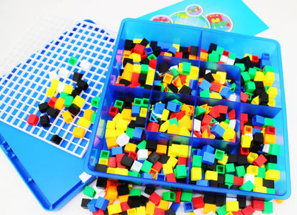 Pixel Art Puzzle Board with Colorful Cubes