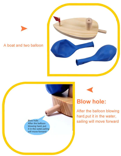Balloon Powered Wooden Boat – Fun STEM Toy for Kids