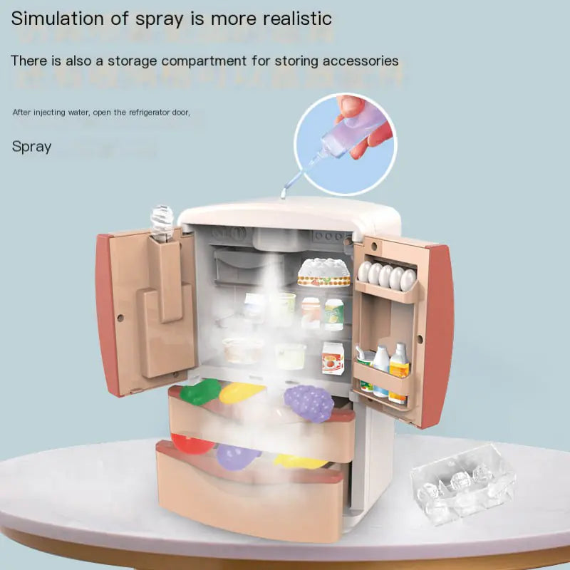 Mini Spray Refrigerator Toy Set with Food & Light