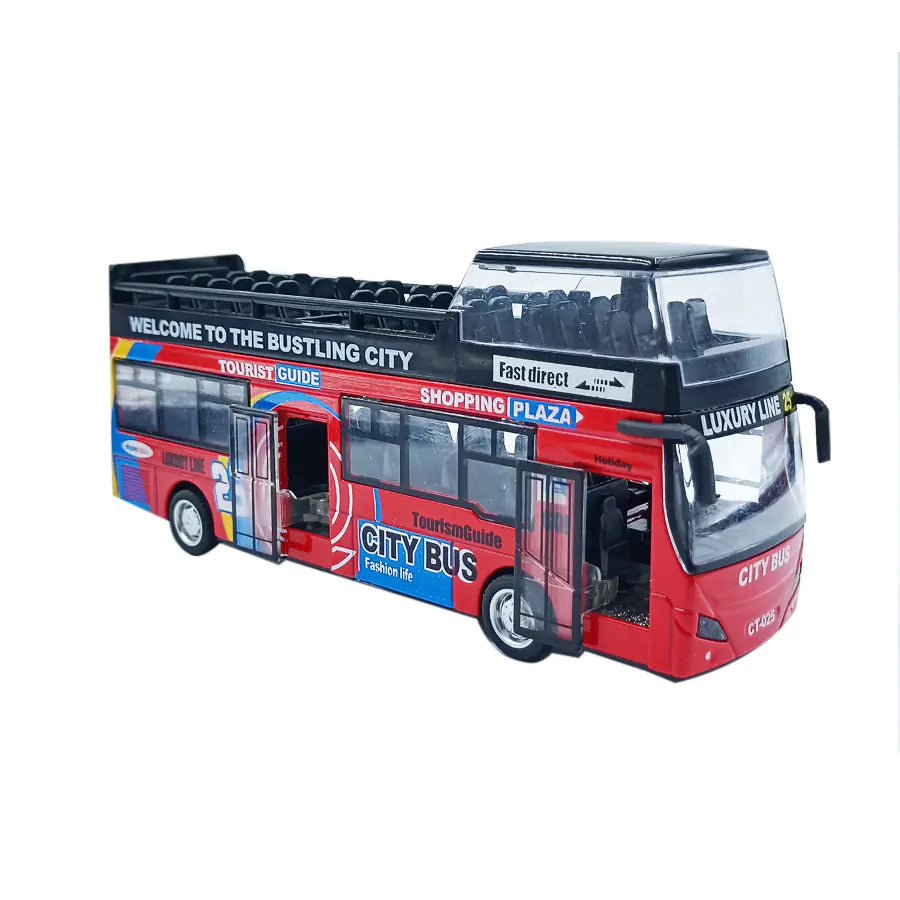 Double Decker City Tour Bus Toy – Diecast with Open Roof