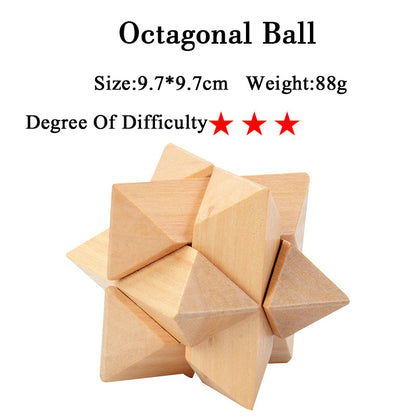 Wooden 3D Brain Teaser Puzzle Set - for Kids & Adults