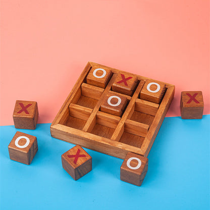 Classic Wooden Tic-Tac-Toe Game Set for Kids and Adults