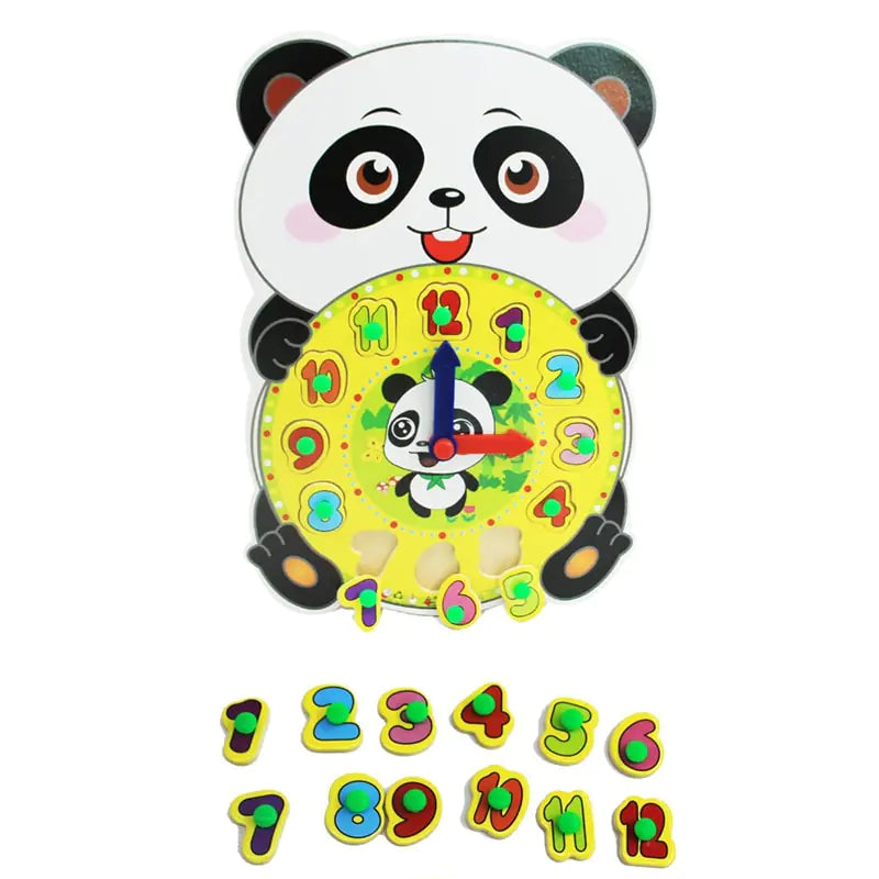 Panda Shape Wooden Clock Toy – Learn Time & Numbers