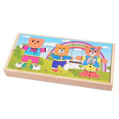 Dress-Up Bear Wooden Puzzle Set for Kids
