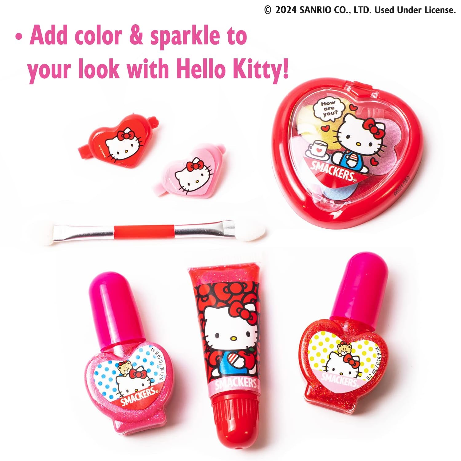 Sanrio Hello Kitty Kids Makeup Set - Color Collection with 3 Moisturizing and Hydrating Products, Soft Shine Finish, Fun Flavors, Cruelty-Free and Vegan