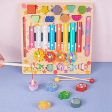 Wooden Busy Board for Toddlers – Fishing, Xylophone & Puzzle
