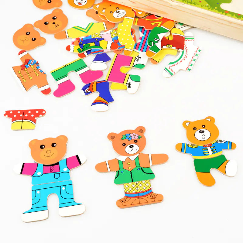 Dress-Up Bear Wooden Puzzle Set for Kids