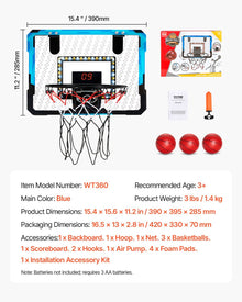 Indoor Basketball Hoop With LED Lights & Audio Scoreboard For Kids