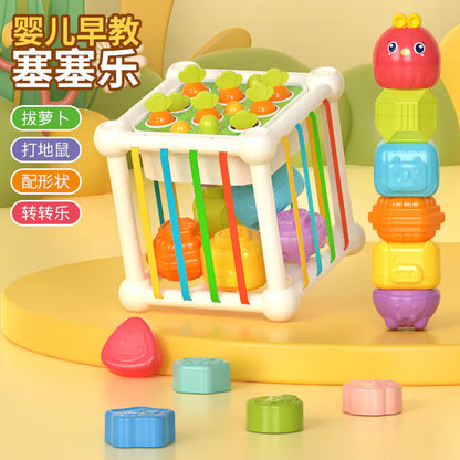 Baby Activity Cube Toy – Shape Sorter & Carrot Pull Game