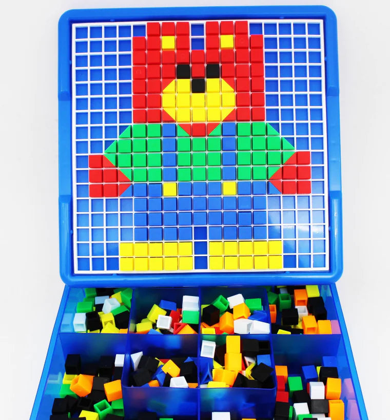 Pixel Art Puzzle Board with Colorful Cubes