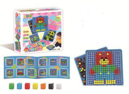 Pixel Art Puzzle Board with Colorful Cubes