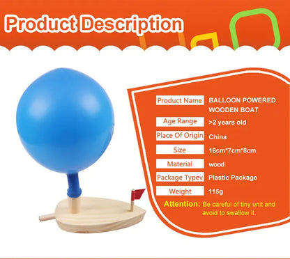Balloon Powered Wooden Boat – Fun STEM Toy for Kids