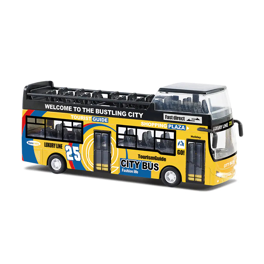 Double Decker City Tour Bus Toy – Diecast with Open Roof