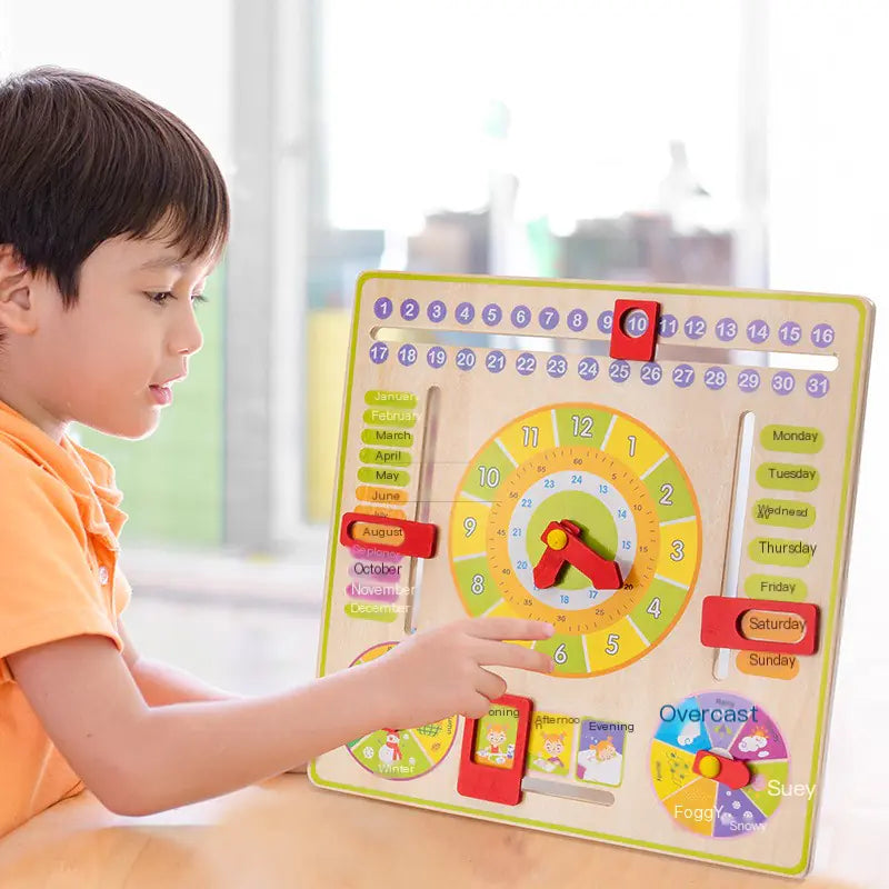 Wooden Calendar Clock Learning Board for Kids