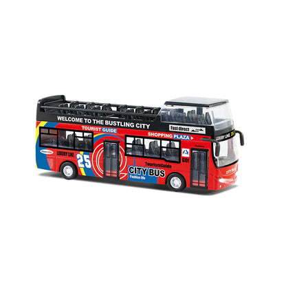 Double Decker City Tour Bus Toy – Diecast with Open Roof