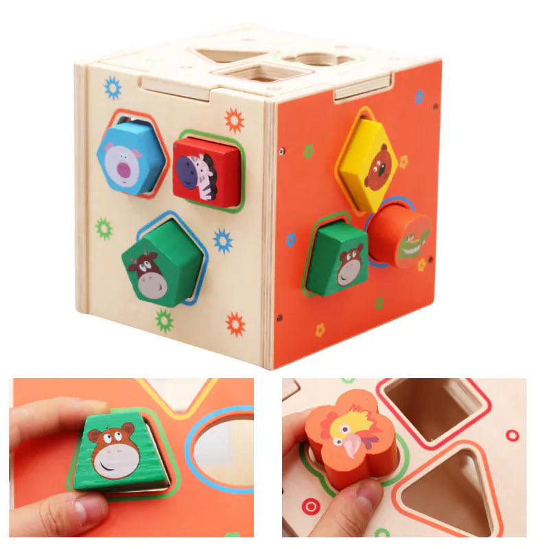 Animal Shape Sorter Cube – Wooden Puzzle Learning Toy